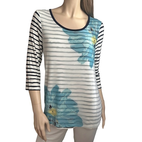 TRIBAL Top Shirt Blouse Tunic Rayon Nylon Limited Edition Floral and Stripe - Picture 3 of 13